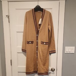 Tory Burch Tan Cardigan with Black Akd Gold Accents Sz M